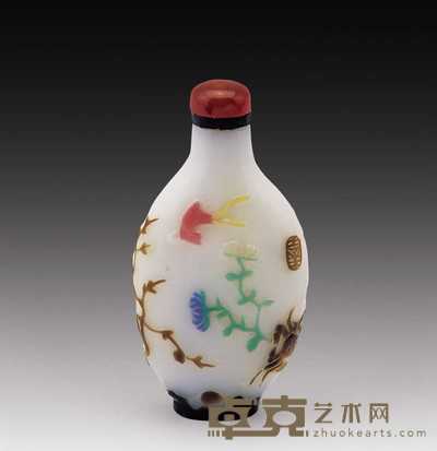 清 五色套料花鸟烟壶 高7cm